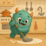 choremonster cleaning the kitchen floor
